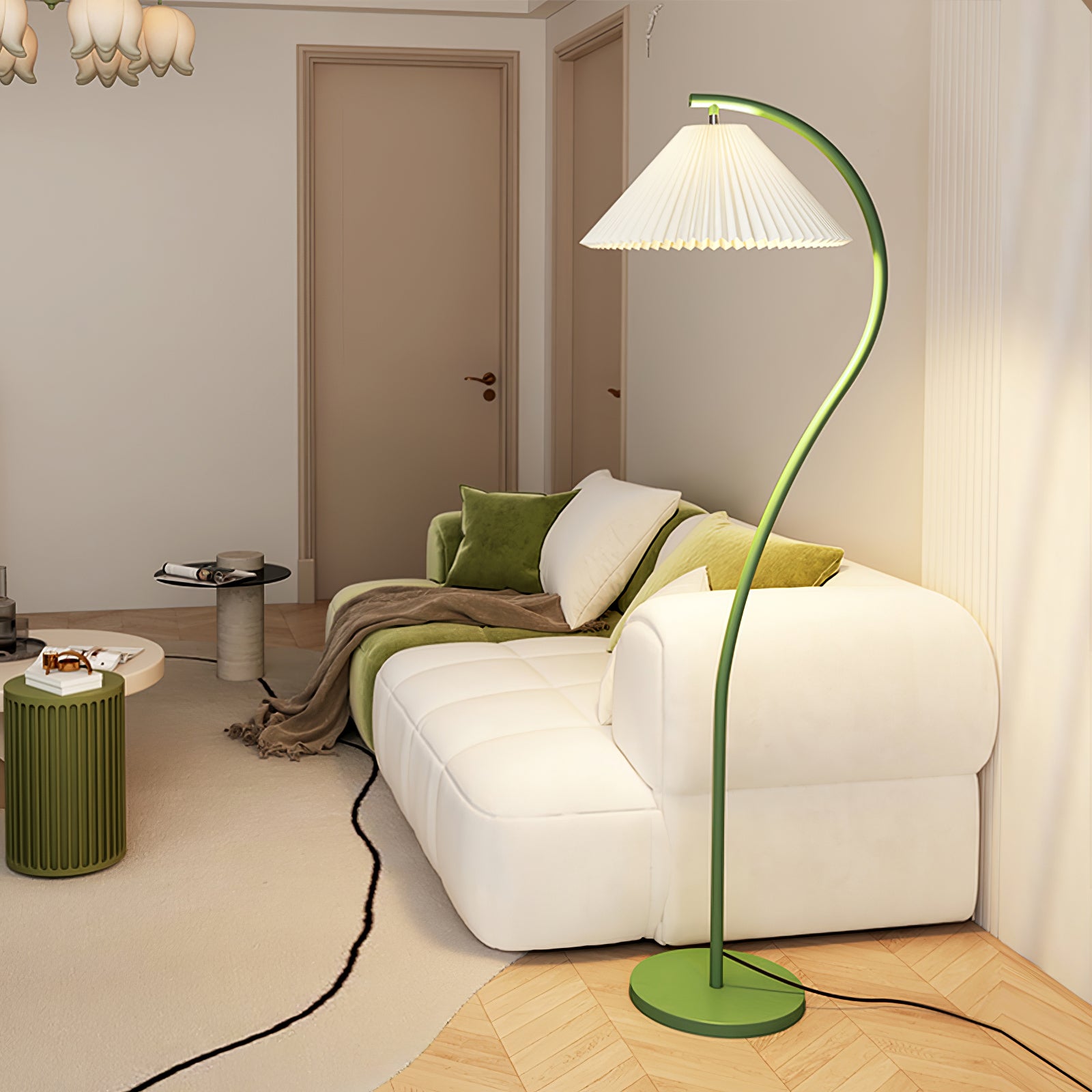 Mid Century Modern Pleated Shade Floor Lamp Retro Elegant Standing Light for Living Room