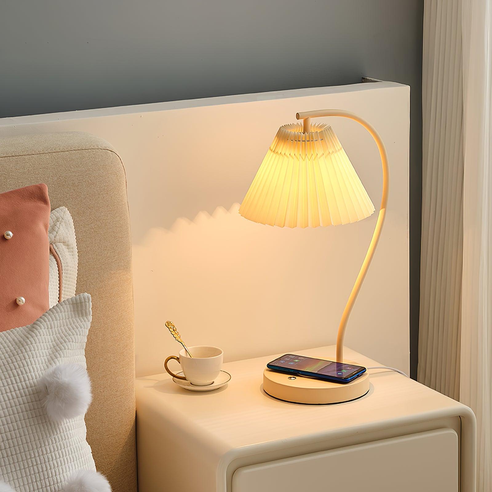 Vintage Style Pleated Fabric Table Lamp Cream Metal Desk Light for Mid Century and Modern Home Decor