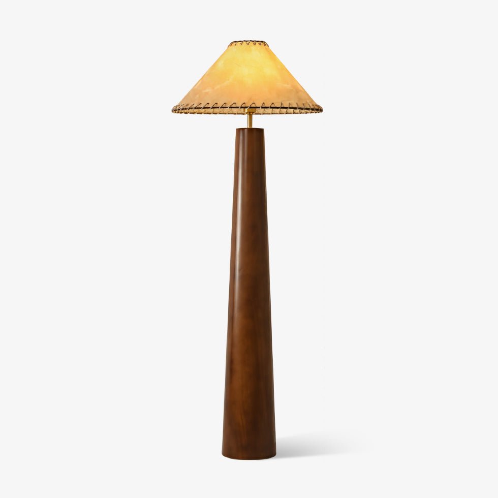 Modern Paper Column Standing Floor Lamp with Rubber Wood Base and Beige Shade