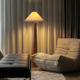 Modern Paper Column Standing Floor Lamp with Rubber Wood Base and Beige Shade