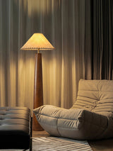 Modern Paper Column Standing Floor Lamp with Rubber Wood Base and Beige Shade
