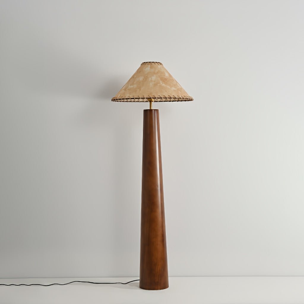 Modern Paper Column Standing Floor Lamp with Rubber Wood Base and Beige Shade