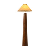 Modern Paper Column Standing Floor Lamp with Rubber Wood Base and Beige Shade
