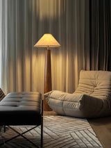 Modern Paper Column Standing Floor Lamp with Rubber Wood Base and Beige Shade