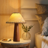 Modern Paper Column Standing Floor Lamp with Rubber Wood Base and Beige Shade
