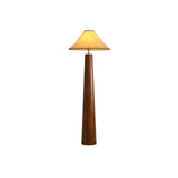 Modern Paper Column Standing Floor Lamp with Rubber Wood Base and Beige Shade