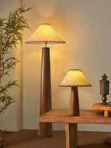 Modern Paper Column Standing Floor Lamp with Rubber Wood Base and Beige Shade