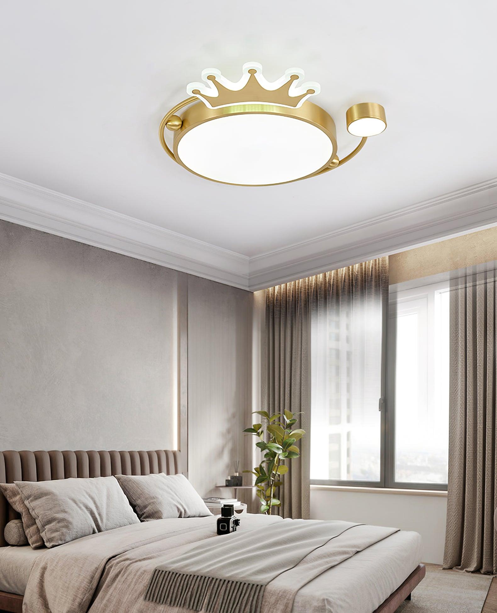 Crown Modern Brass Round LED Ceiling Light Minimalist Flush Mount Fixture