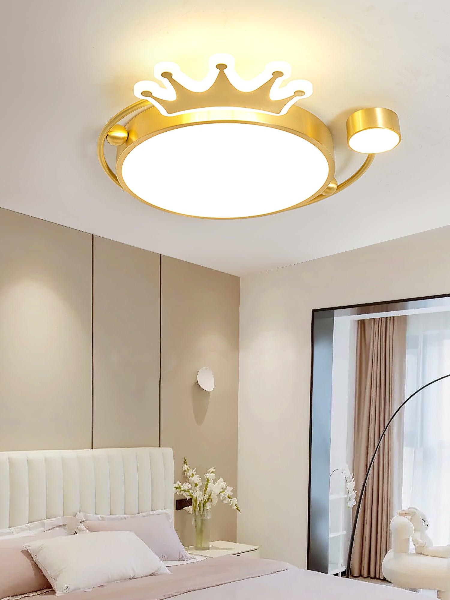 Crown Modern Brass Round LED Ceiling Light Minimalist Flush Mount Fixture