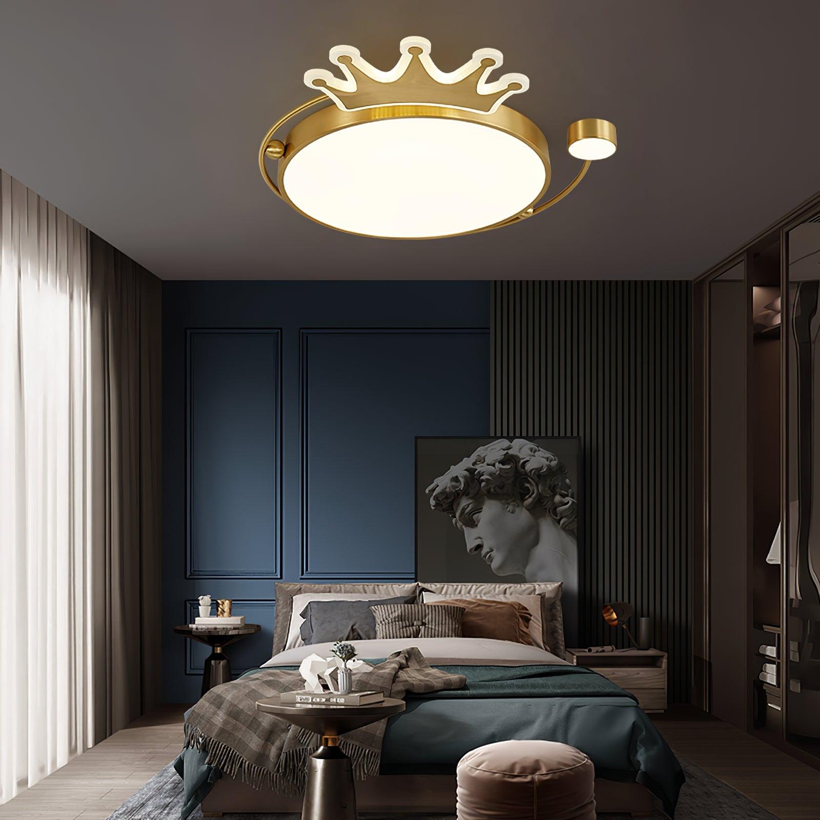Crown Modern Brass Round LED Ceiling Light Minimalist Flush Mount Fixture
