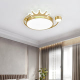 Crown Modern Brass Round LED Ceiling Light Minimalist Flush Mount Fixture