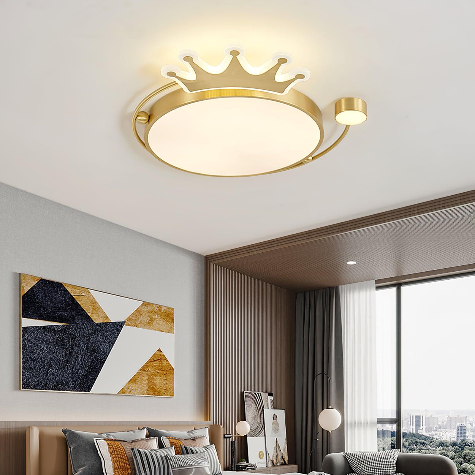 Crown Modern Brass Round LED Ceiling Light Minimalist Flush Mount Fixture