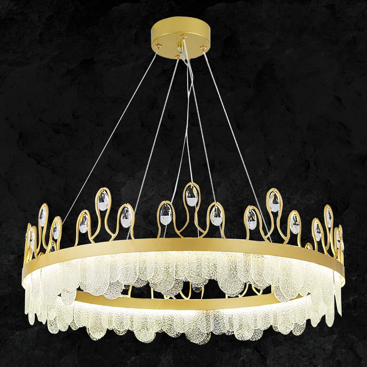 luxury-crown-design-glass-crystal-pendant-light-gold-finish-integrated-led-chandelier
