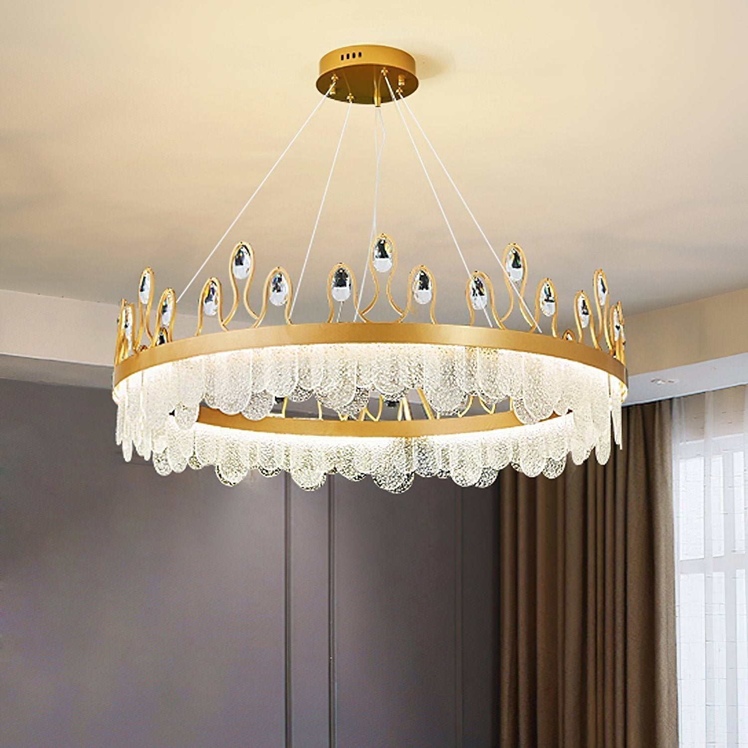 luxury-crown-design-glass-crystal-pendant-light-gold-finish-integrated-led-chandelier