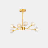 Modern Crystal Sphere Cluster Chandelier Round Brass Pendant Light for Dining Room