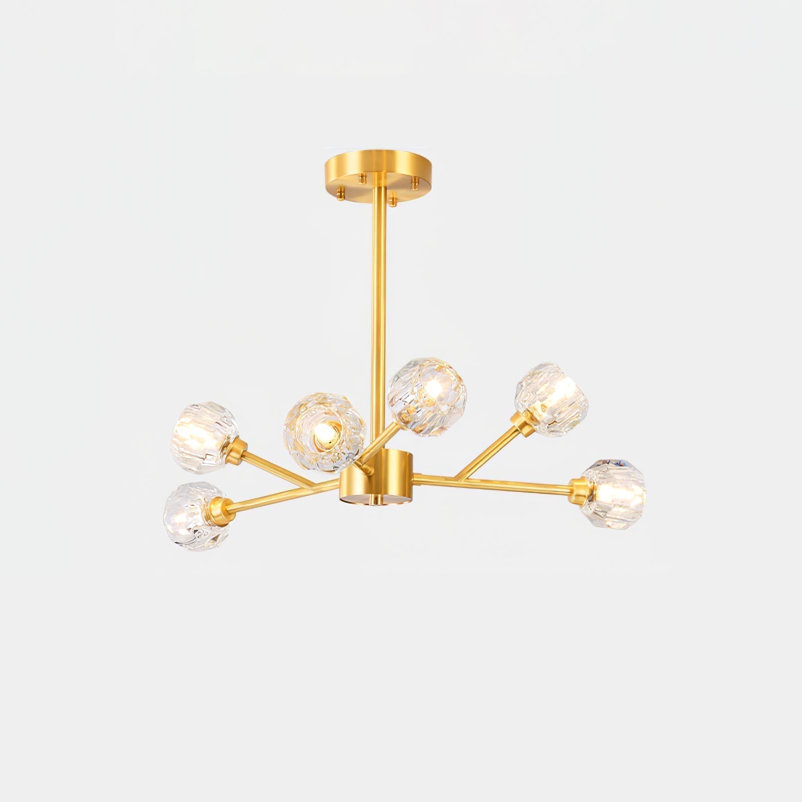 Modern Crystal Sphere Cluster Chandelier Round Brass Pendant Light for Dining Room