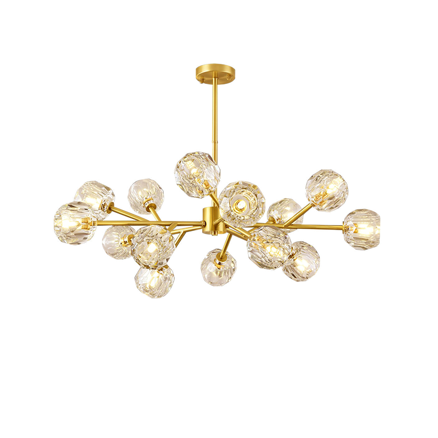 Modern Crystal Sphere Cluster Chandelier Round Brass Pendant Light for Dining Room