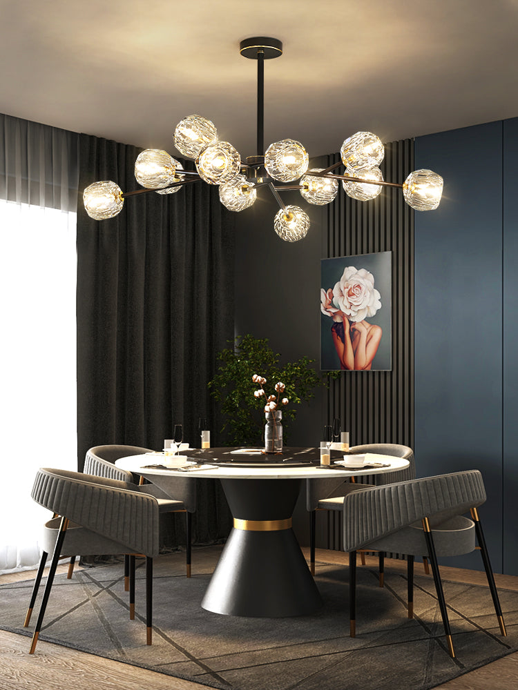 Modern Crystal Sphere Cluster Chandelier Round Brass Pendant Light for Dining Room