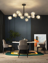 Modern Crystal Sphere Cluster Chandelier Round Brass Pendant Light for Dining Room
