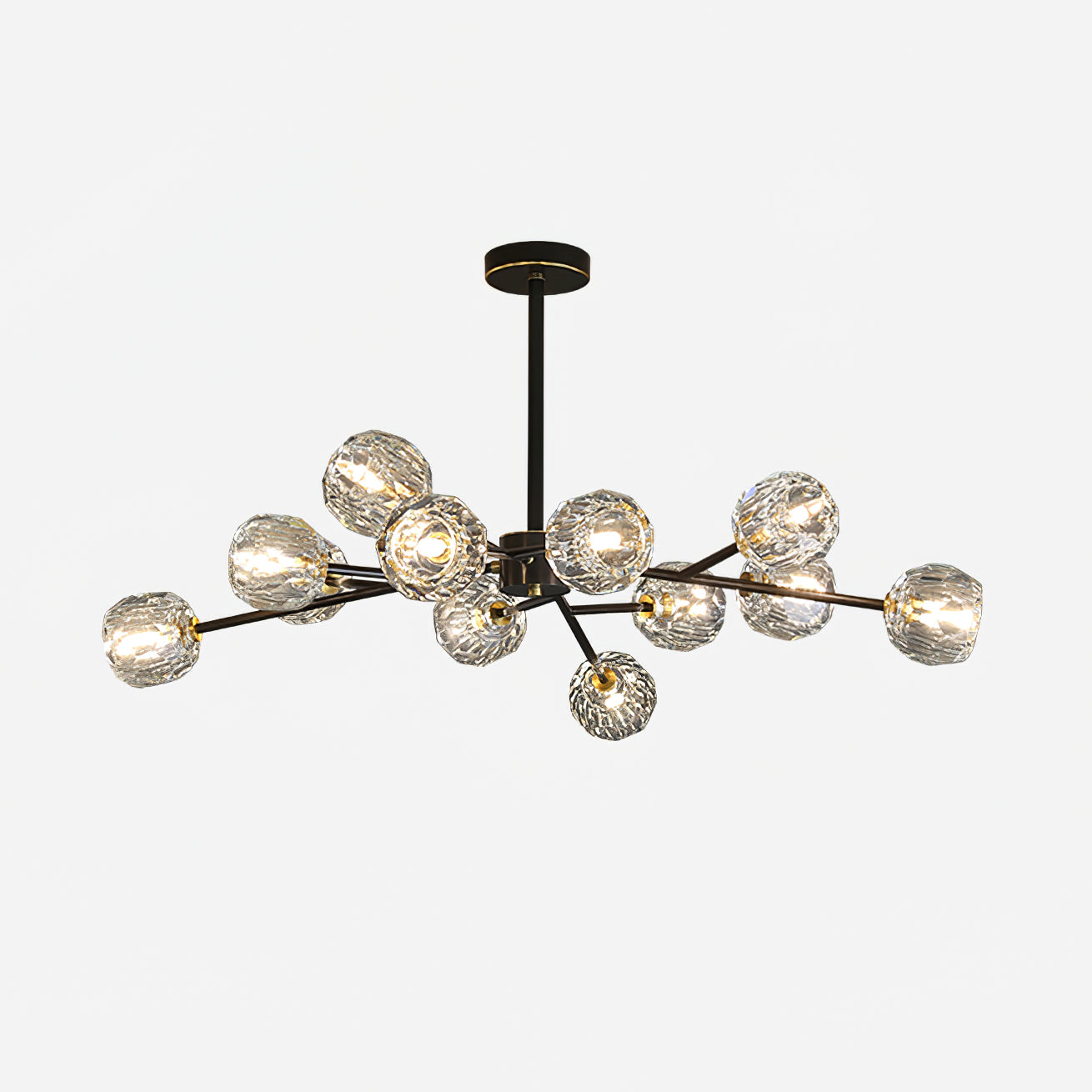 Modern Crystal Sphere Cluster Chandelier Round Brass Pendant Light for Dining Room