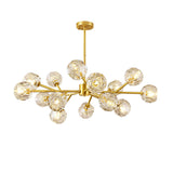 Modern Crystal Sphere Cluster Chandelier Round Brass Pendant Light for Dining Room