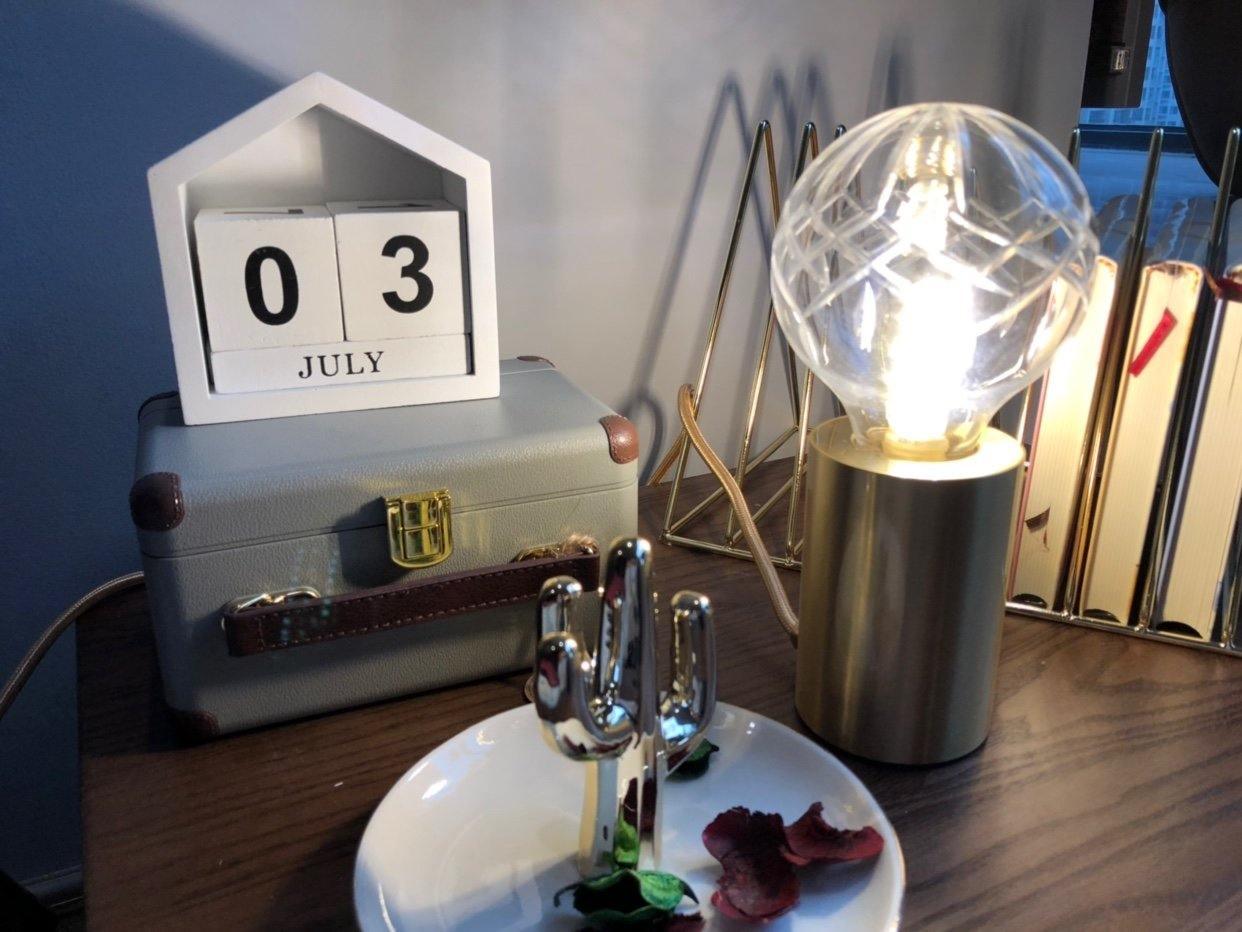 Clear Crystal Glass Sphere Table Lamp with Brass Base and G9 LED Bulb for Bedroom