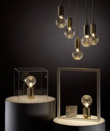 Clear Crystal Glass Sphere Table Lamp with Brass Base and G9 LED Bulb for Bedroom