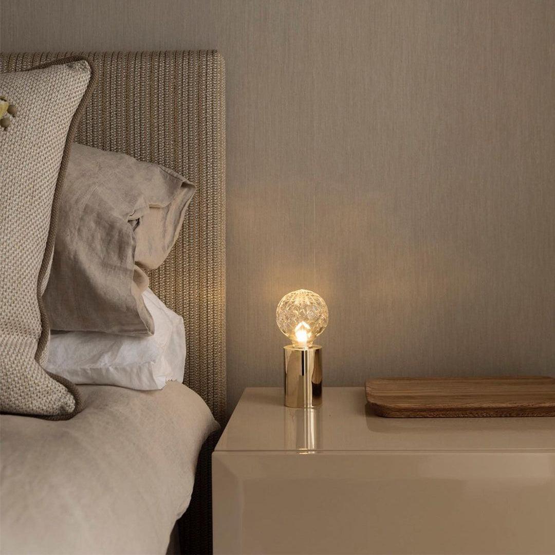 Clear Crystal Glass Sphere Table Lamp with Brass Base and G9 LED Bulb for Bedroom