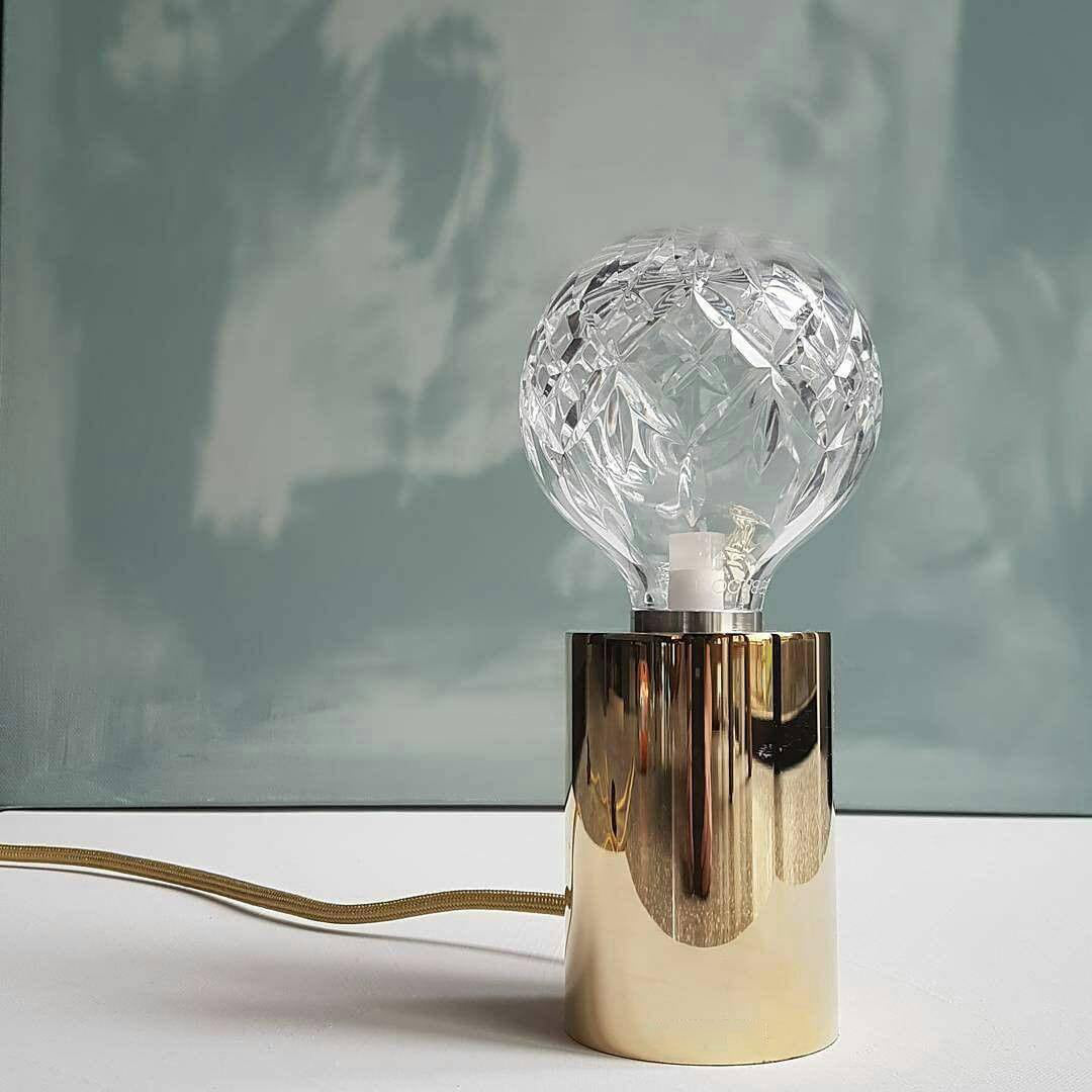 Clear Crystal Glass Sphere Table Lamp with Brass Base and G9 LED Bulb for Bedroom