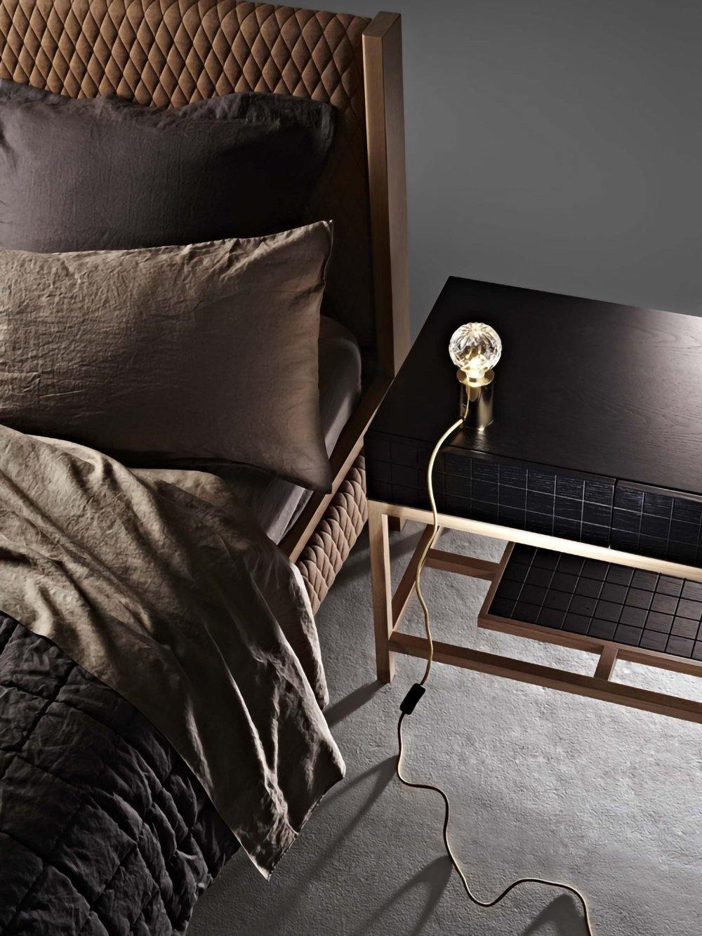 Clear Crystal Glass Sphere Table Lamp with Brass Base and G9 LED Bulb for Bedroom