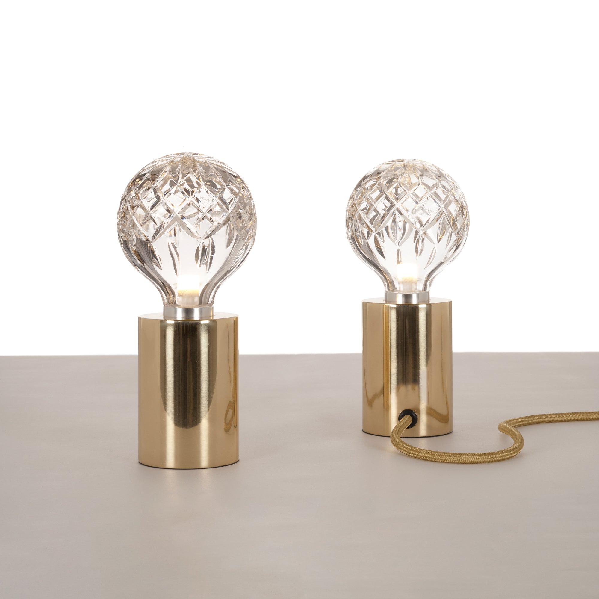 Clear Crystal Glass Sphere Table Lamp with Brass Base and G9 LED Bulb for Bedroom