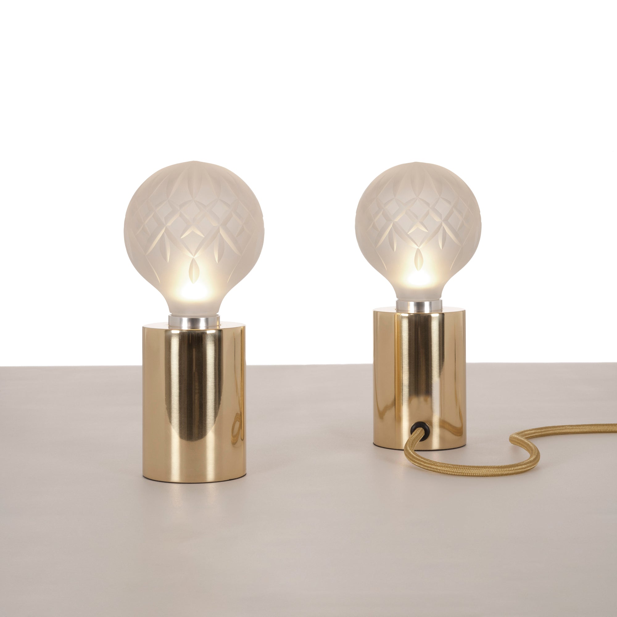 Clear Crystal Glass Sphere Table Lamp with Brass Base and G9 LED Bulb for Bedroom