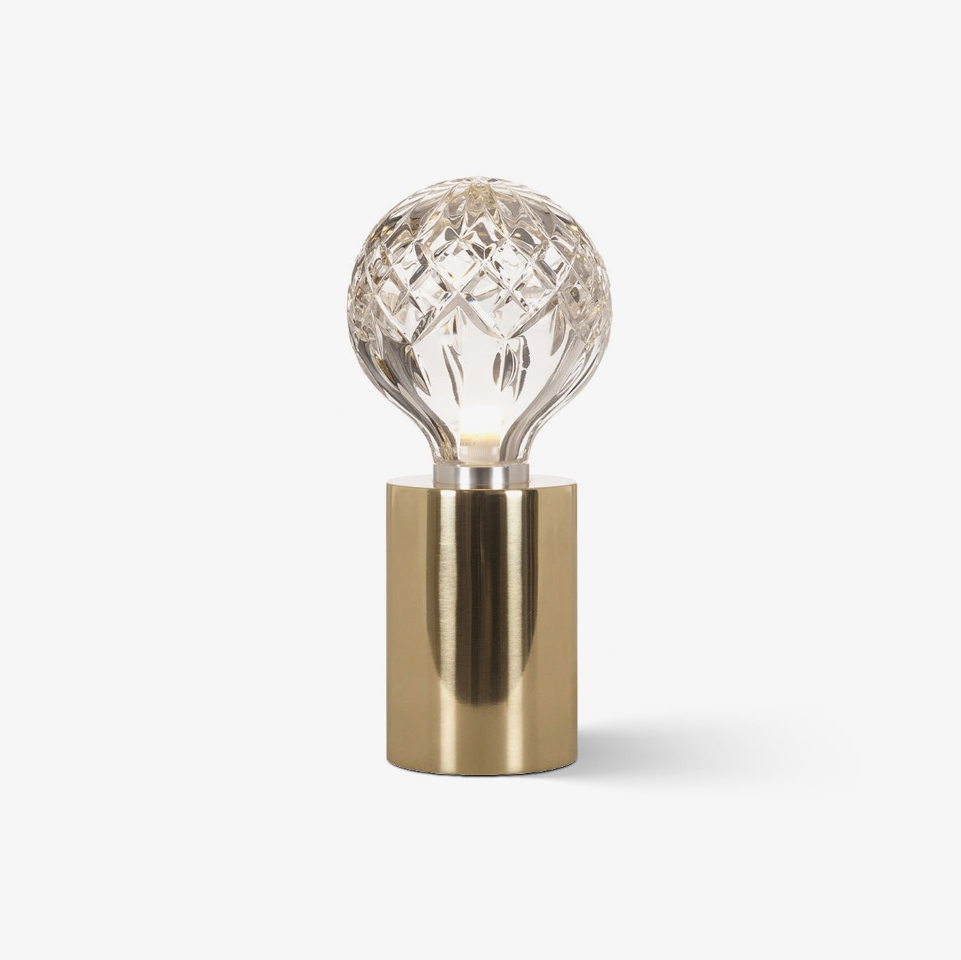 Clear Crystal Glass Sphere Table Lamp with Brass Base and G9 LED Bulb for Bedroom