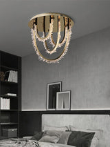 Modern Geometric Crystal Corde Flush Mount Ceiling Light Stainless Steel LED Fixture Gold Finish
