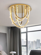 Modern Geometric Crystal Corde Flush Mount Ceiling Light Stainless Steel LED Fixture Gold Finish