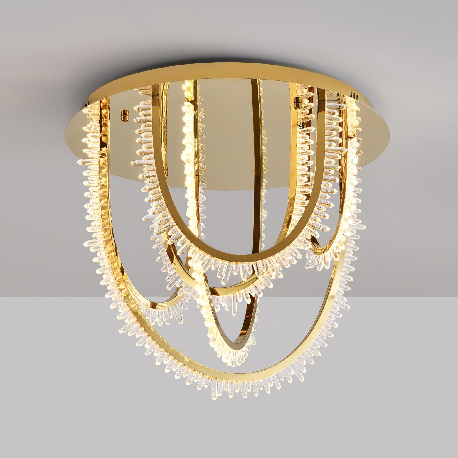 Modern Geometric Crystal Corde Flush Mount Ceiling Light Stainless Steel LED Fixture Gold Finish