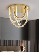 Modern Geometric Crystal Corde Flush Mount Ceiling Light Stainless Steel LED Fixture Gold Finish