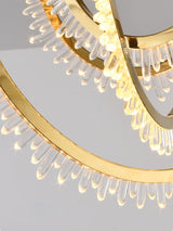Modern Geometric Crystal Corde Flush Mount Ceiling Light Stainless Steel LED Fixture Gold Finish