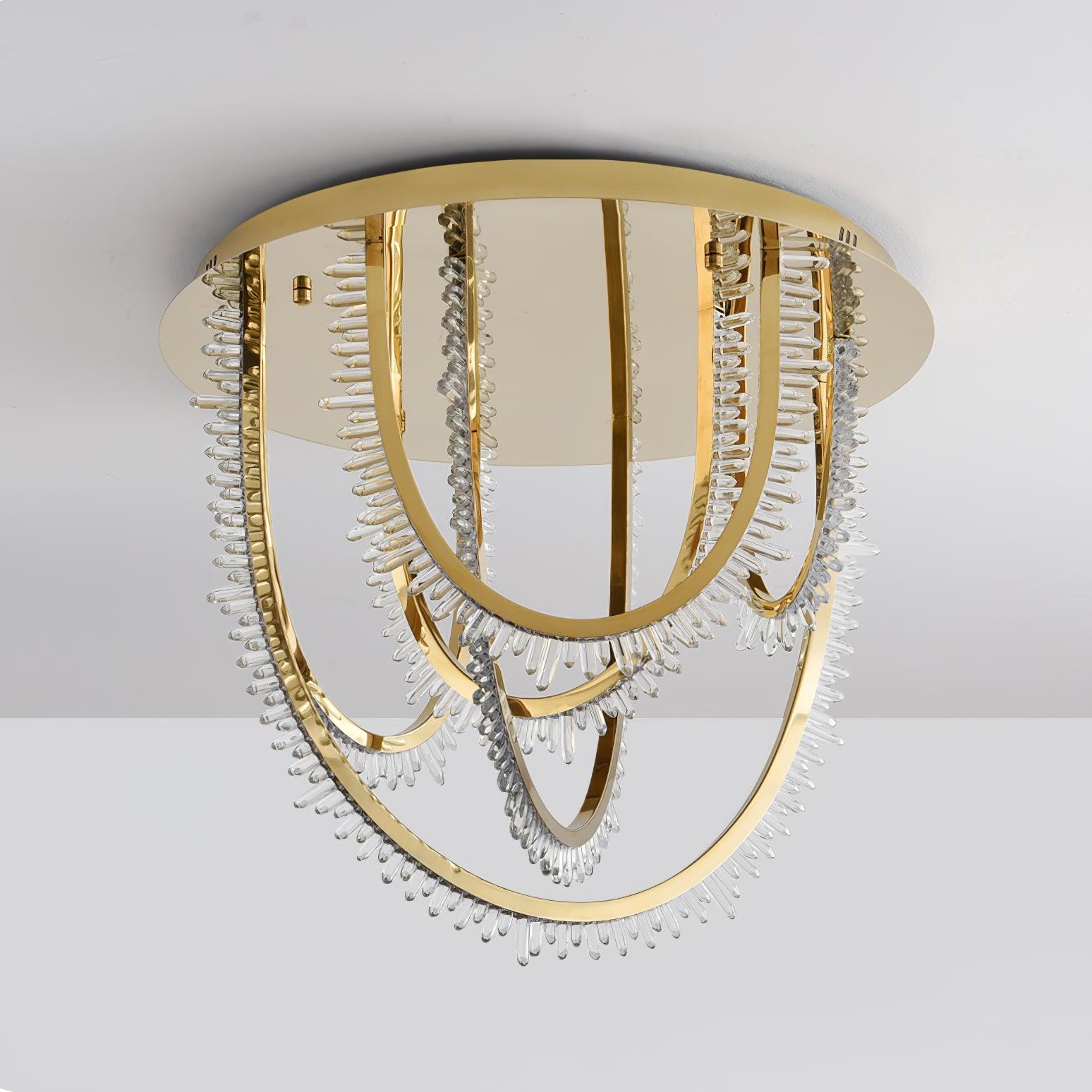 Modern Geometric Crystal Corde Flush Mount Ceiling Light Stainless Steel LED Fixture Gold Finish