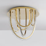 Modern Geometric Crystal Corde Flush Mount Ceiling Light Stainless Steel LED Fixture Gold Finish