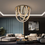 Modern Geometric Crystal Corde Flush Mount Ceiling Light Stainless Steel LED Fixture Gold Finish
