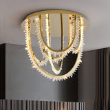 Modern Geometric Crystal Corde Flush Mount Ceiling Light Stainless Steel LED Fixture Gold Finish