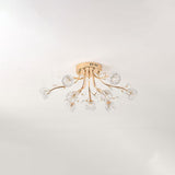Elegant Luxury Crystal Flower Flush Mount Ceiling Light in Gold Finish