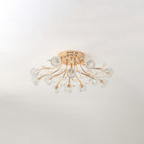 Elegant Luxury Crystal Flower Flush Mount Ceiling Light in Gold Finish