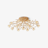 Elegant Luxury Crystal Flower Flush Mount Ceiling Light in Gold Finish