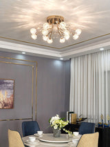 Elegant Luxury Crystal Flower Flush Mount Ceiling Light in Gold Finish
