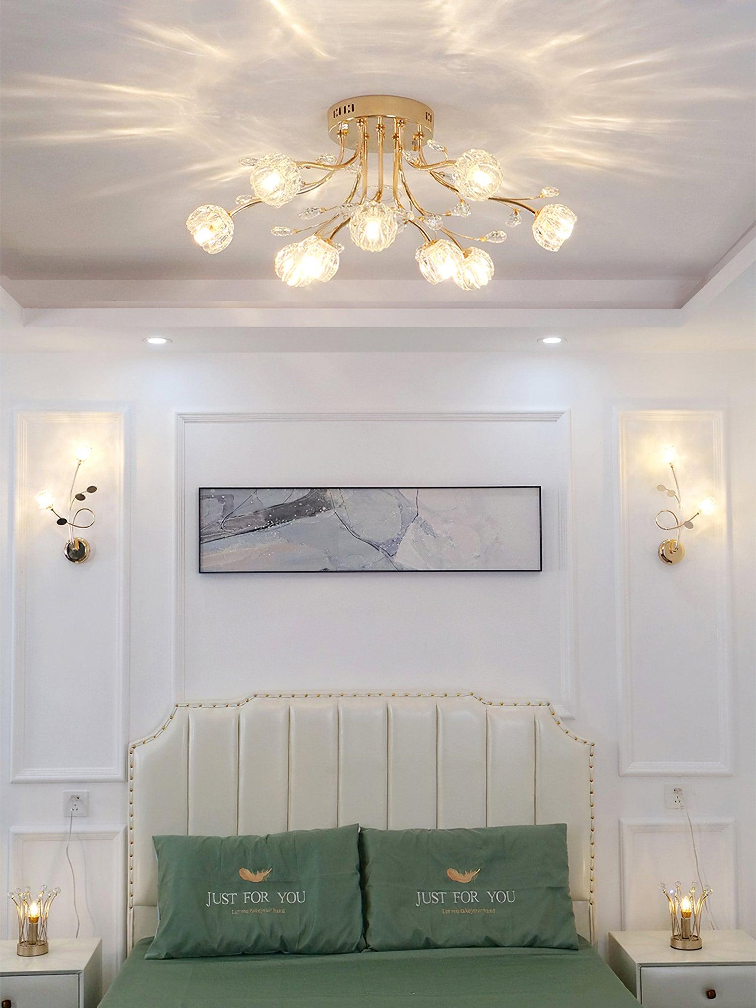 Elegant Luxury Crystal Flower Flush Mount Ceiling Light in Gold Finish