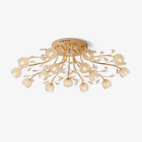 Elegant Luxury Crystal Flower Flush Mount Ceiling Light in Gold Finish