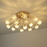 Elegant Luxury Crystal Flower Flush Mount Ceiling Light in Gold Finish