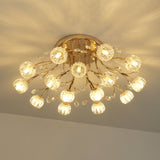 Elegant Luxury Crystal Flower Flush Mount Ceiling Light in Gold Finish